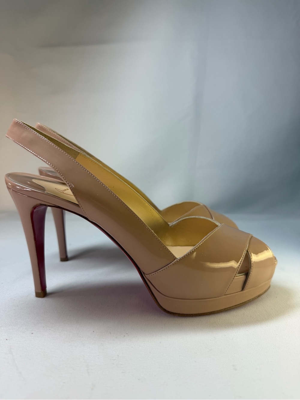 Christian Louboutin Nude Patent Criss Cross Slingback Heels 39.5